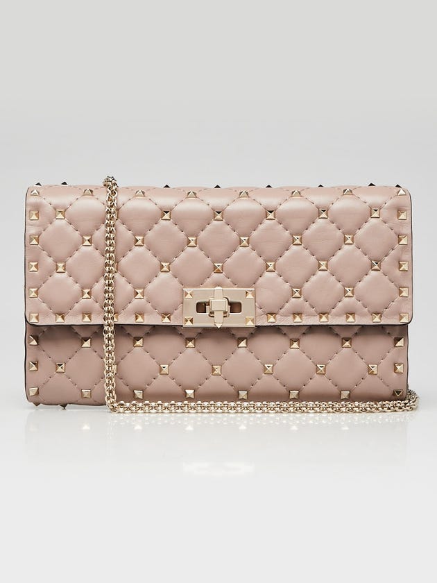 Valentino Beige Nappa Leather Rockstud Spike Clutch and Crossbody Bag