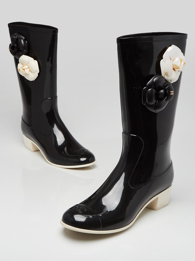 Chanel camellia sales rain boots