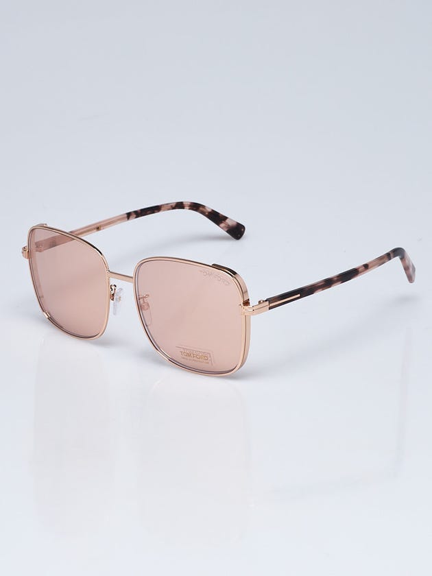 Tom Ford Rose Goldtone and Tortoise Shell Metal Square Frame Sunglasses TF722