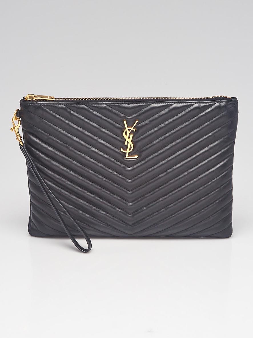 Saint laurent black monogram hot sale matelasse quilted leather clutch