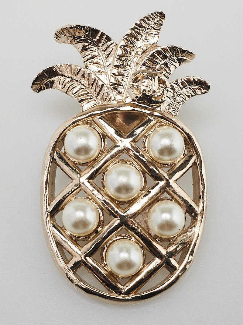 Chanel Gold Metal and Faux Pearl Pineapple Brooch - Yoogi's Closet