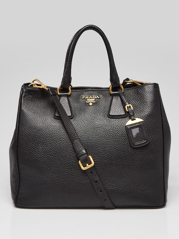 Prada Black Vitello Daino Leather Shopping Tote Bag BN2423