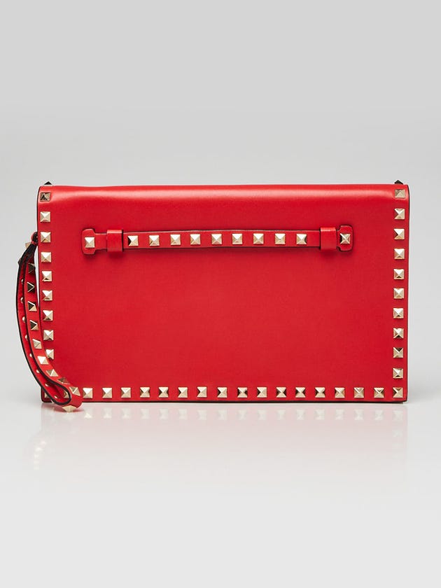 Valentino Red Lambskin Leather Rockstud Small Clutch Bag