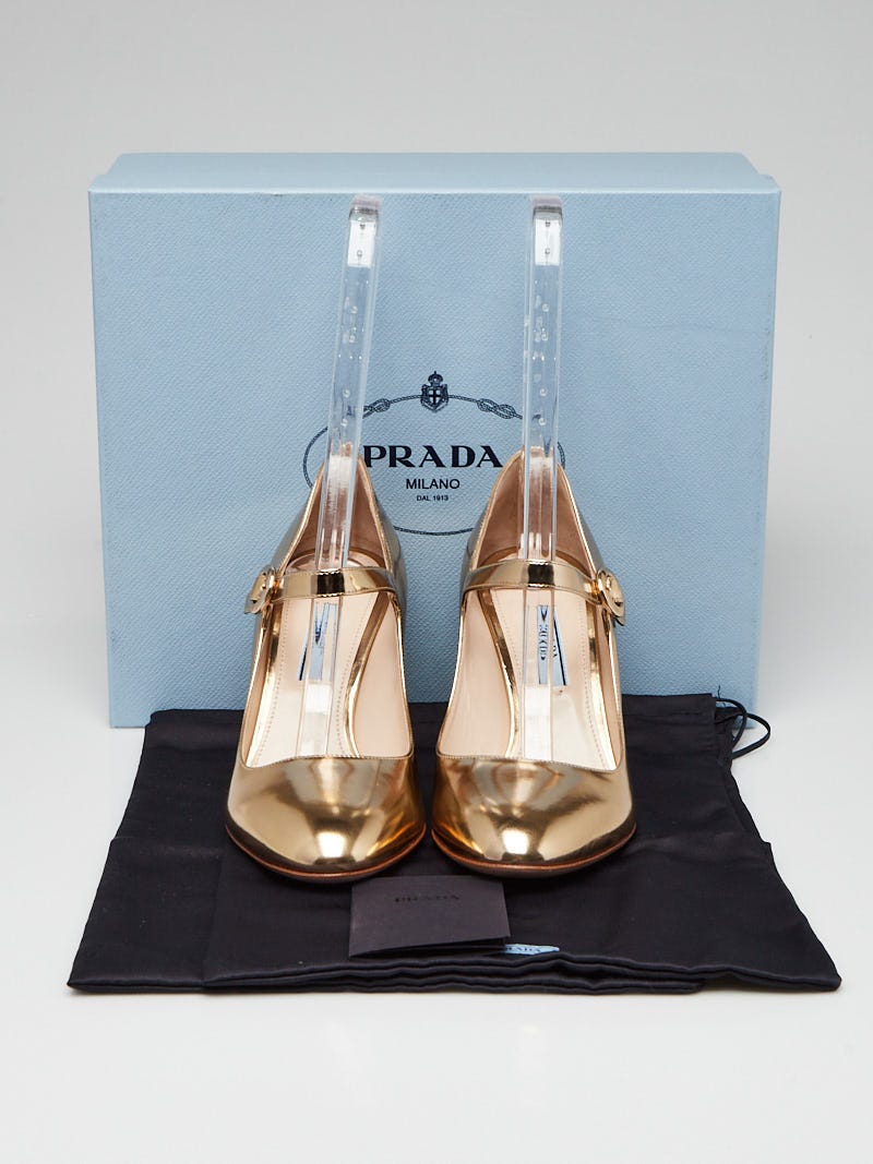 Prada Gold Metallic Leather Mary Jane Pumps Size 6.5/37 | Yoogi's