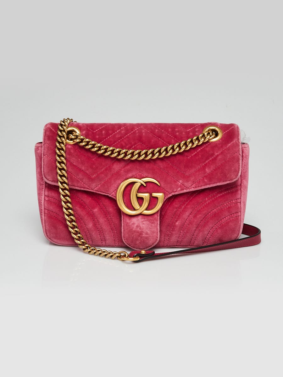 Gucci GG Marmont Velvet Small Crossbody Bag Pink 443497