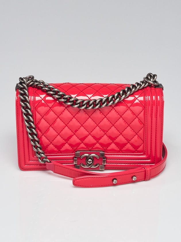 Chanel Pink Quilted Patent Leather Medium Boy Bag