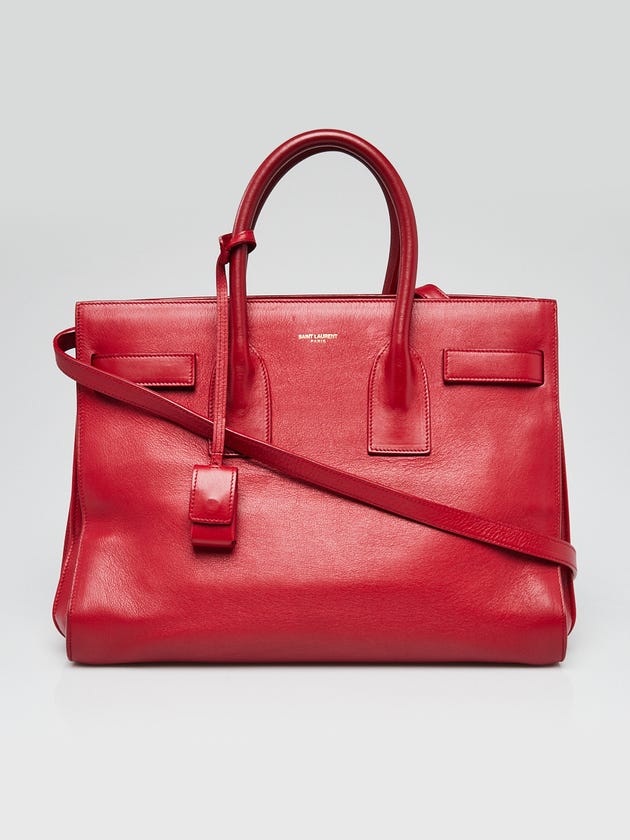 Yves Saint Laurent Red Leather Small Sac de Jour Tote Bag