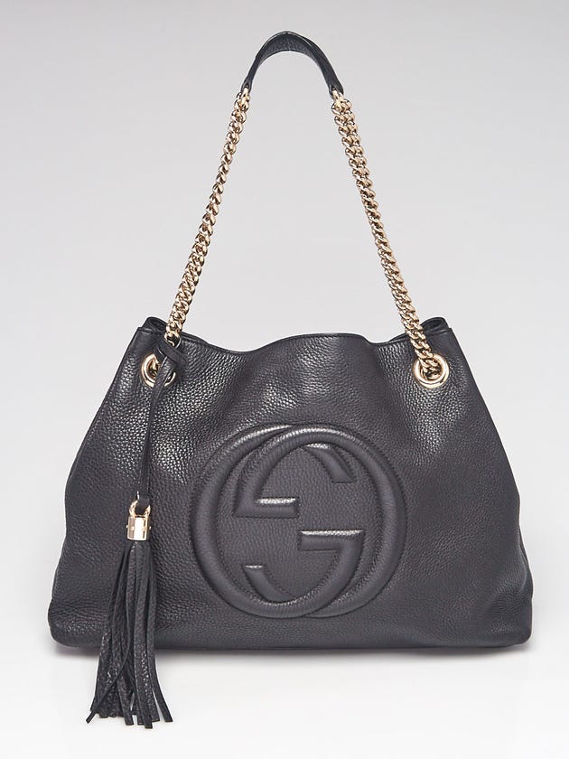Gucci Black Pebbled Leather Soho Chain Tote Bag