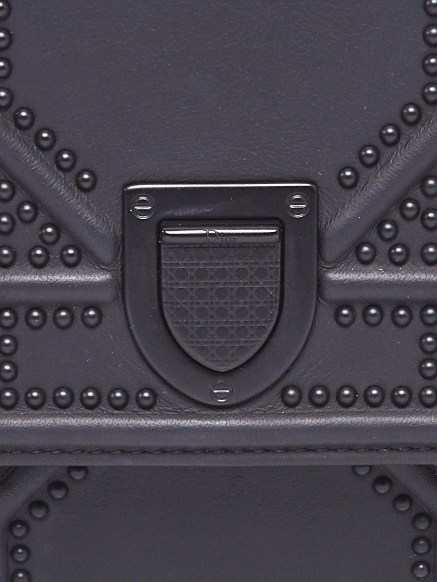 Christian Dior Black Studded Cannage Leather Vertical Clutch on