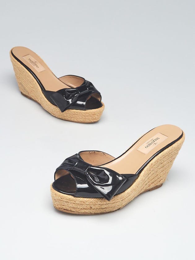 Valentino Black Patent Leather Espadrille Bow Wedges Size 5.5/36