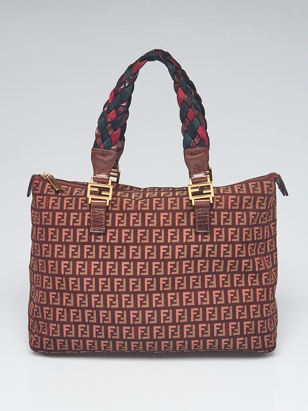 Fendi Brown Zucca Print Canvas Braided Shopping Tote Bag 8BH138