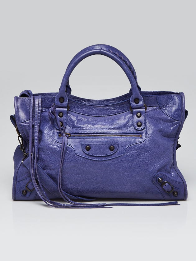 Balenciaga Bleu Lavande Lambskin Leather Motorcycle City Bag