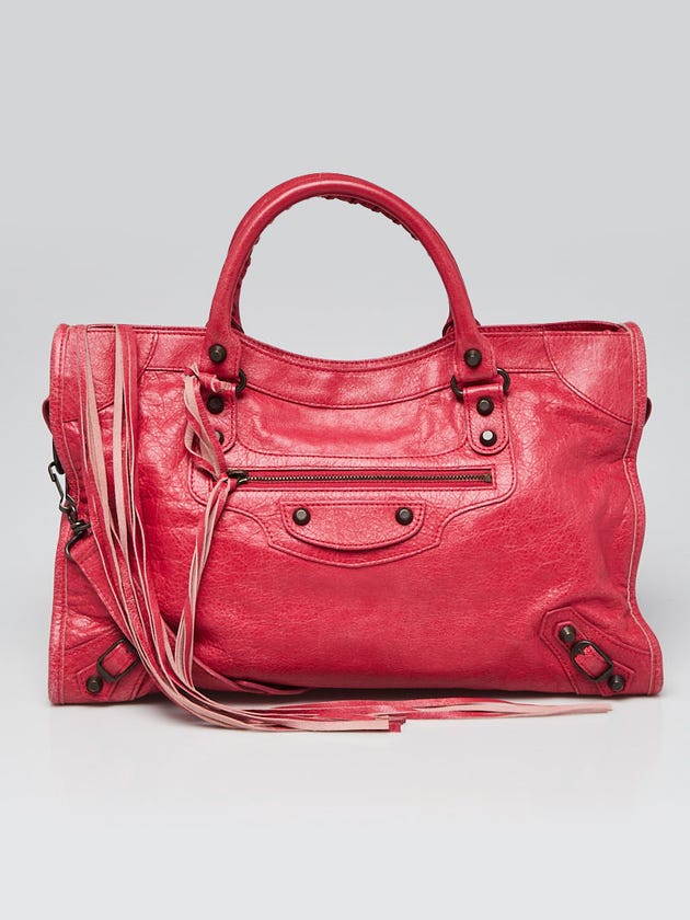 Balenciaga Rose Thulian Lambskin Leather Motorcycle City Bag