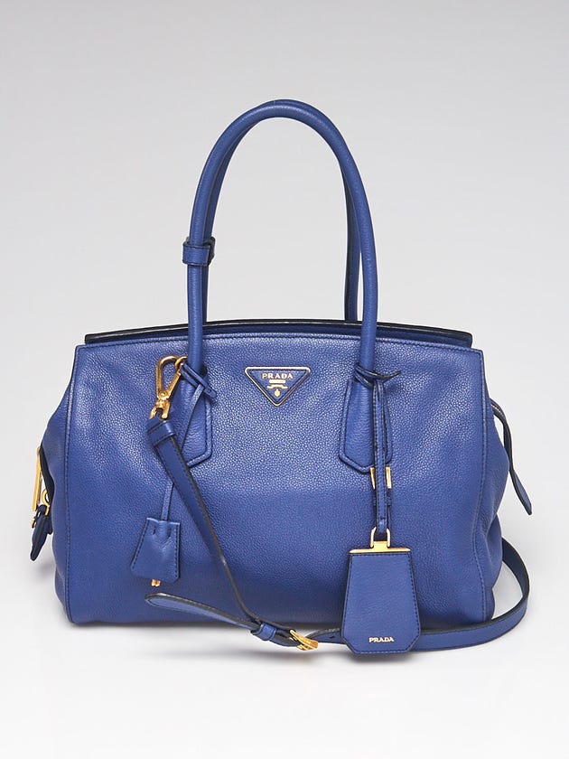 Prada Blue Vitello Daino Leather Tote Bag