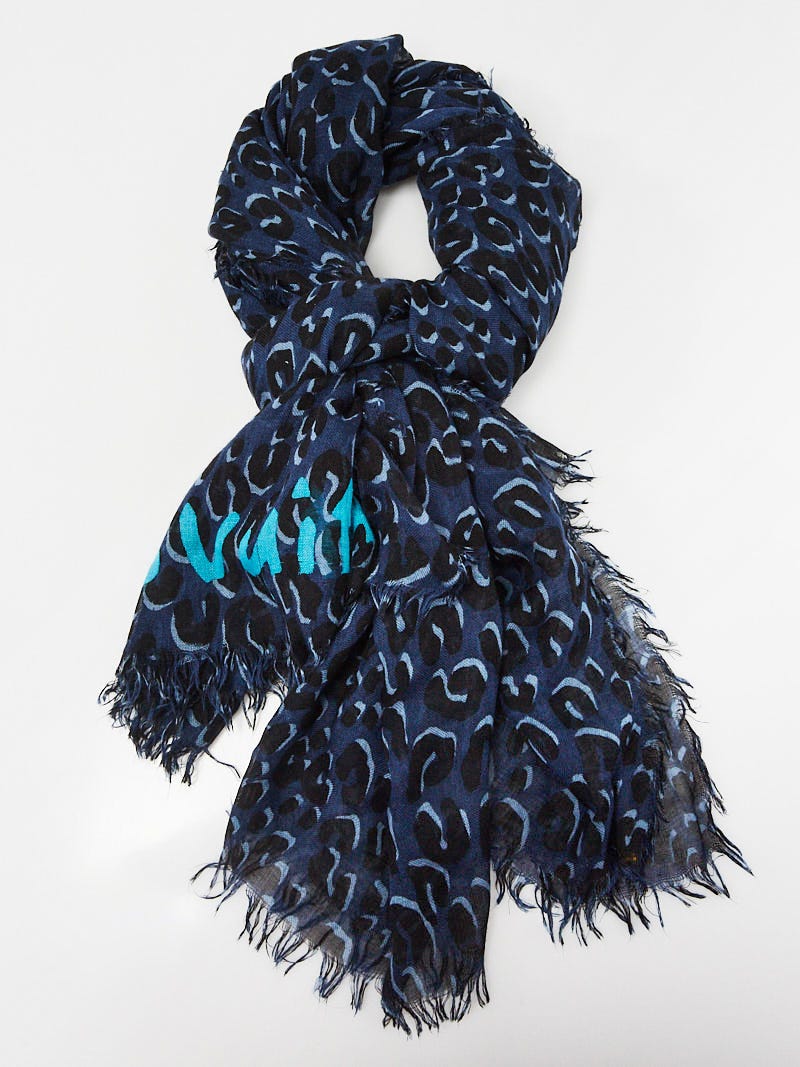 Louis Vuitton Black and Blue Cashmere/Silk Stephen Sprouse Leopard