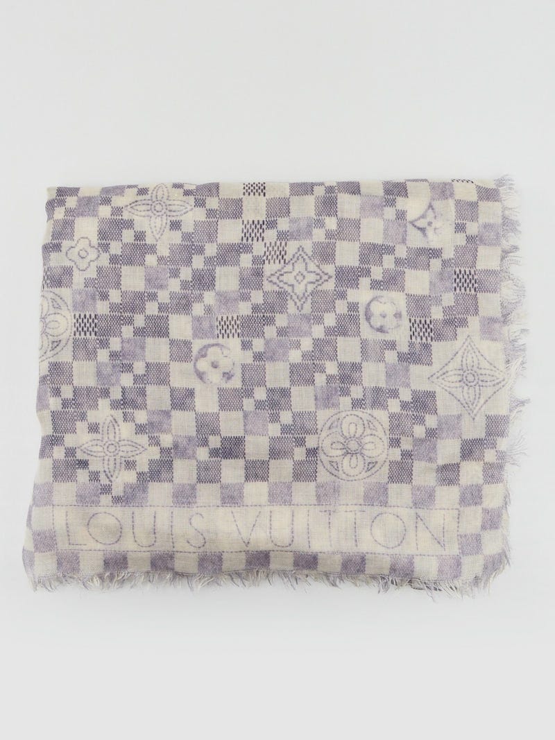 LOUIS VUITTON Black Grey Damier Cashmere Silk Scarf For Sale at