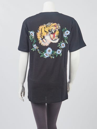Gucci Black Distressed Cotton Gucci Embroidered Tiger Head Oversized  T-Shirt Size XS - Yoogi's Closet