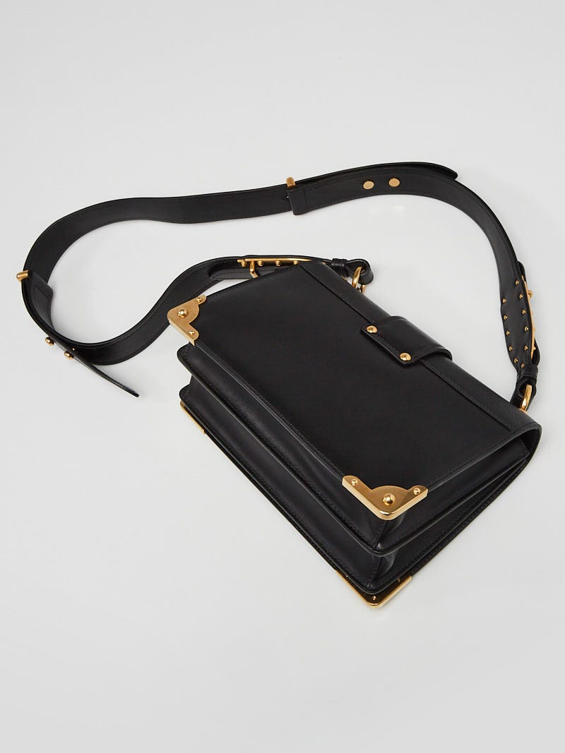 Prada Black City Calf and Saffiano Leather Large Cahier Bag
