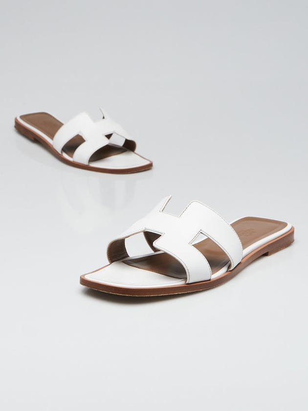 Hermes White Calfskin Leather Oran Flat Sandals Size 6.5/37