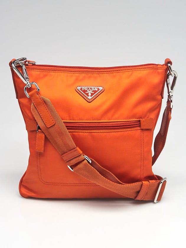 Prada Orange Tessuto Nylon and Saffiano Leather Small Messenger Bag 1BH716