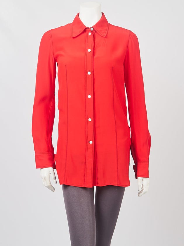 Celine Red Silk Button Down Blouse 2/34