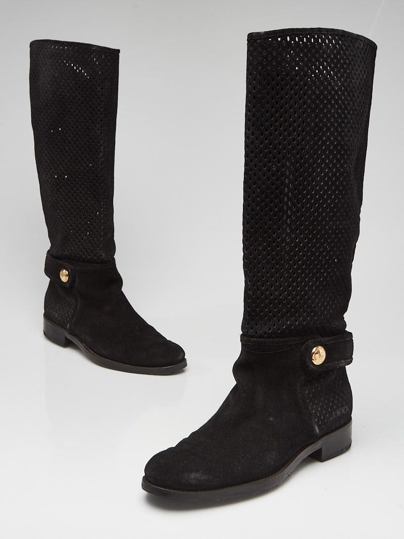 Louis Vuitton Black Perforated Suede Tall Flat Boots Size 8/38.5 - Yoogi's  Closet