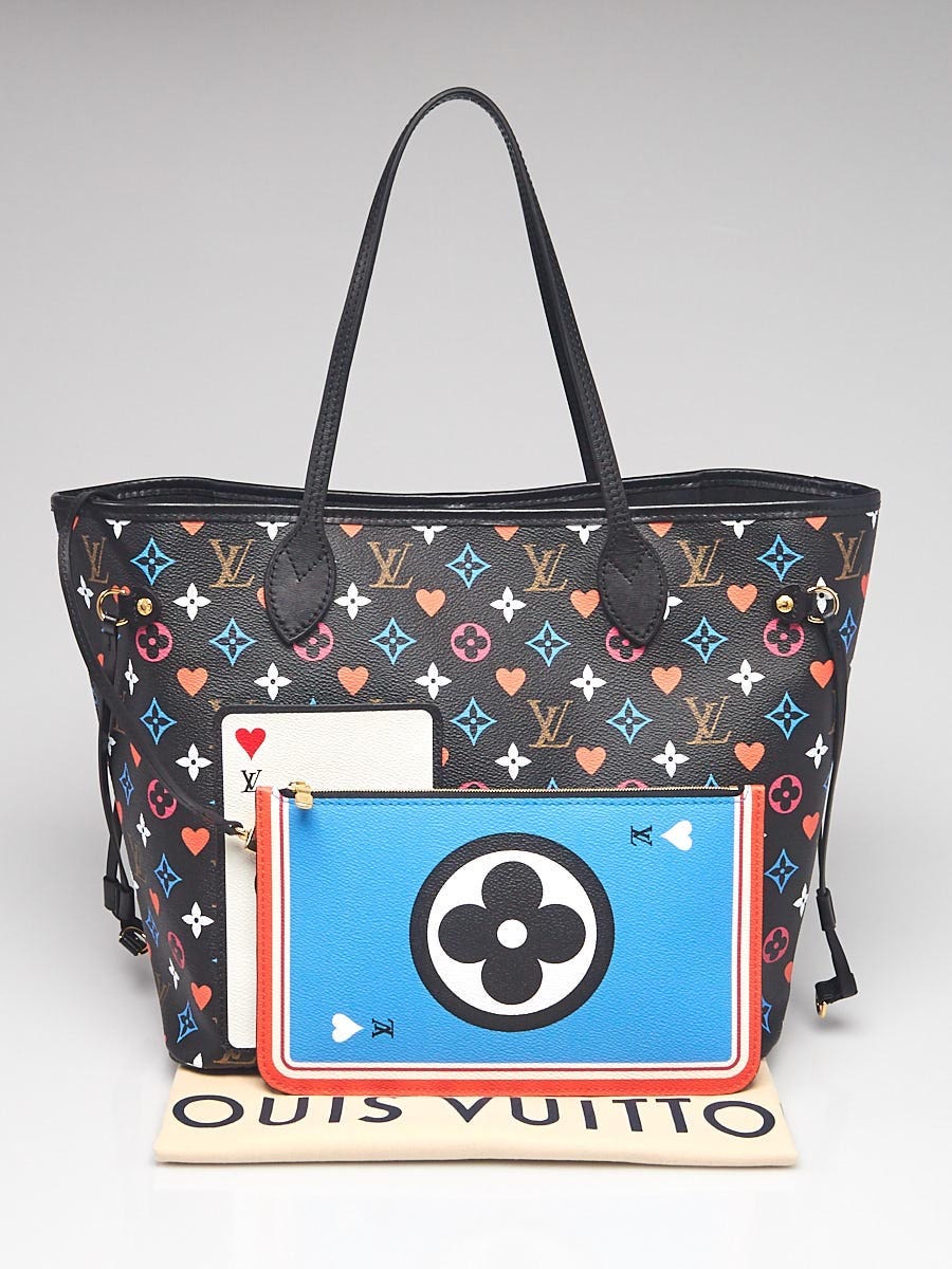 LOUIS VUITTON NEVERFULL MM Game On Black Monogram Canvas Tote Pochette &  Twilly $510.00 - PicClick