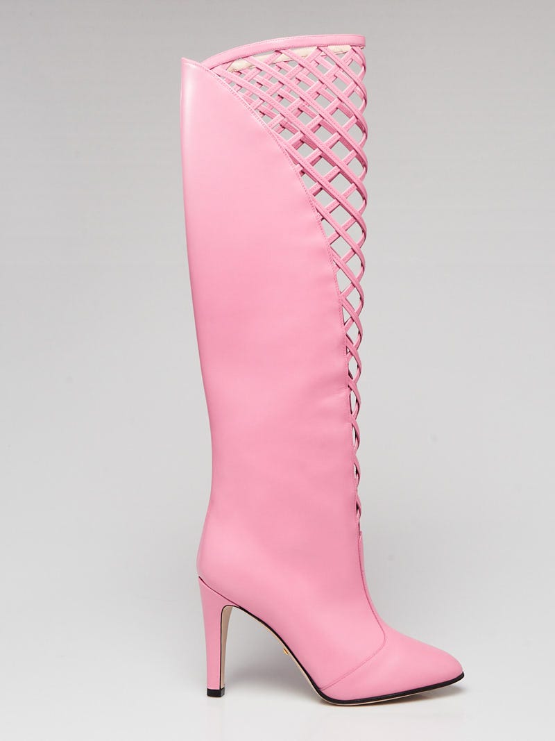 New GUCCI Campaign Python Horsebit Knee High Boots Pink 39.5 - US