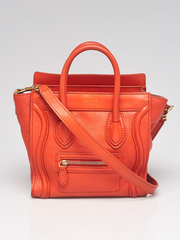 Celine Orange Smooth Calfskin Leather Nano Luggage Tote Bag