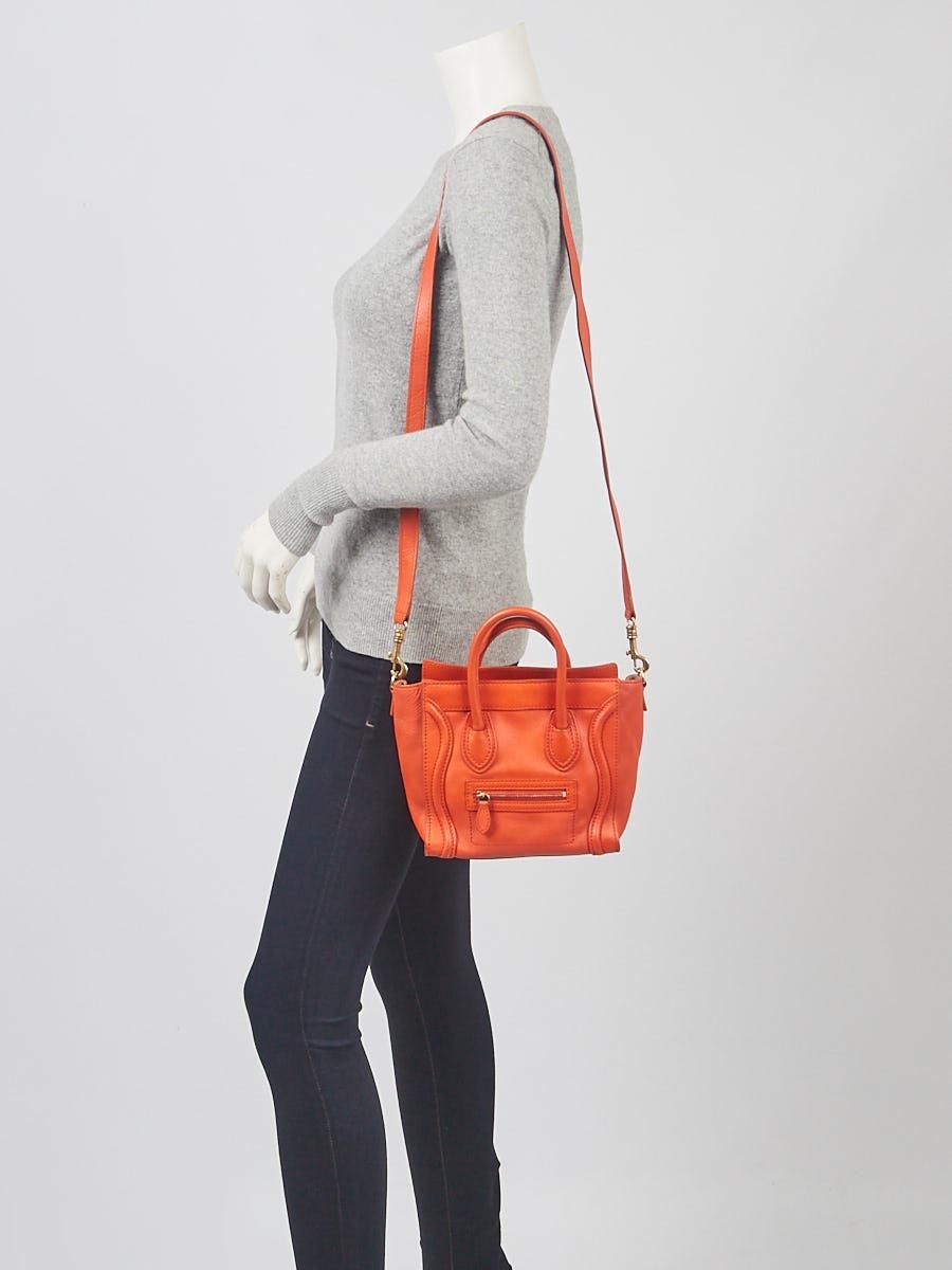 Celine Orange Smooth Calfskin Leather Nano Luggage Tote Bag 