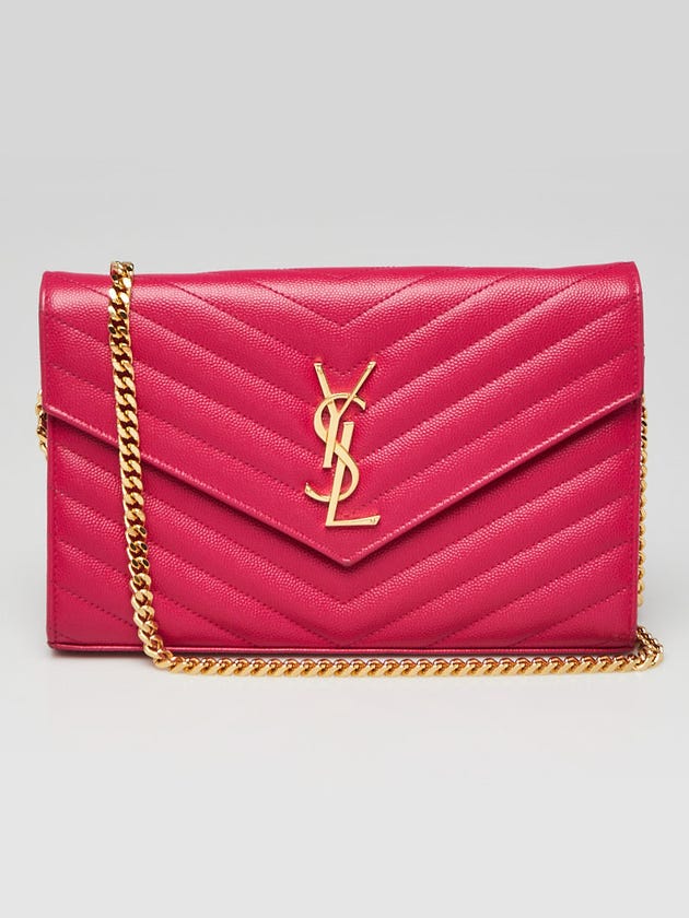 Yves Saint Laurent Pink Chevron Quilted Grained Leather Envelope Wallet on Chain Bag