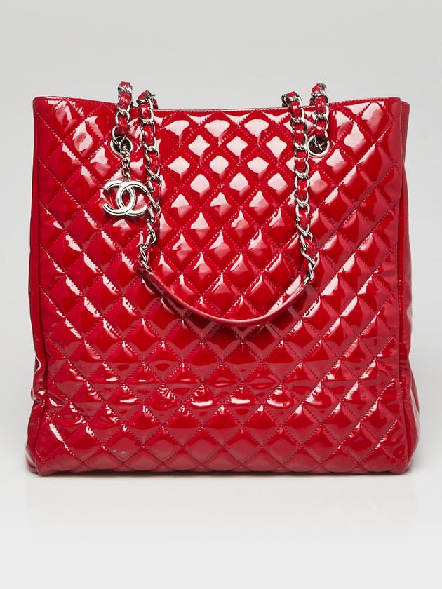 Chanel Red Quilted Patent Leather North/South Tote Bag