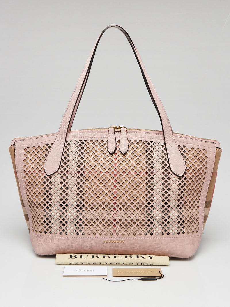 Burberry Pale Orchid Perforated Leather House Check Canvas