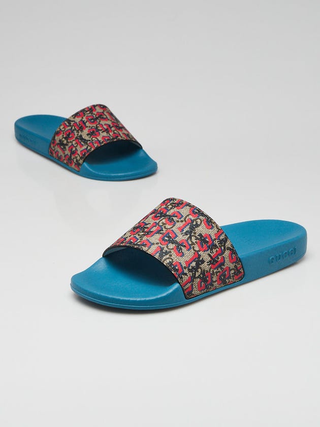 Gucci Beige/Red GG Coated Canvas and Rubber Slide Sandals Size 3.5/34