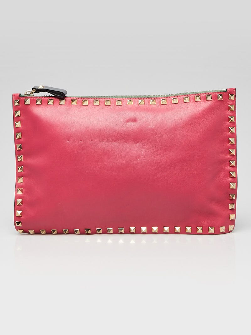 Valentino Pink/Red Leather Small Clutch Bag Yoogi's Closet