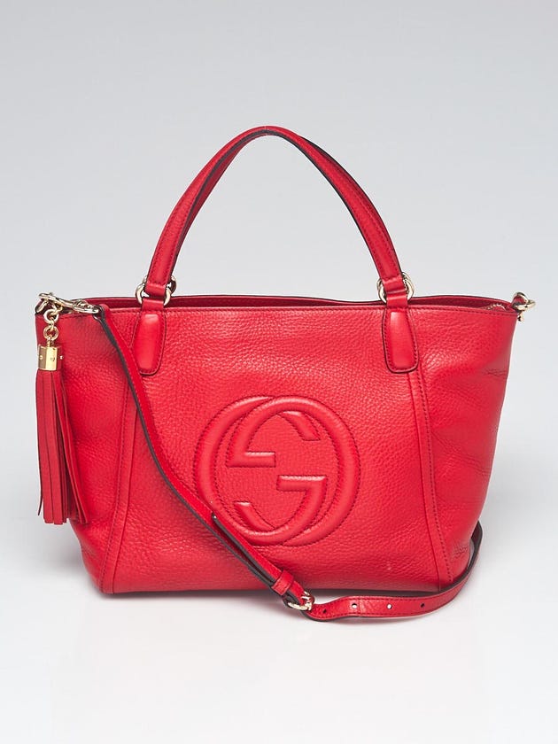 Gucci Red Pebbled Leather Soho Top Handle Bag w/Strap