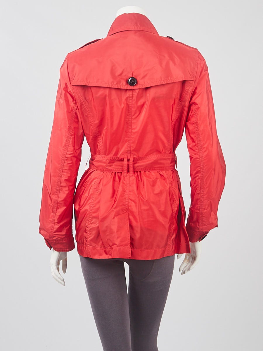 Burberry Red Nylon Rain Trench Coat Size 6/40