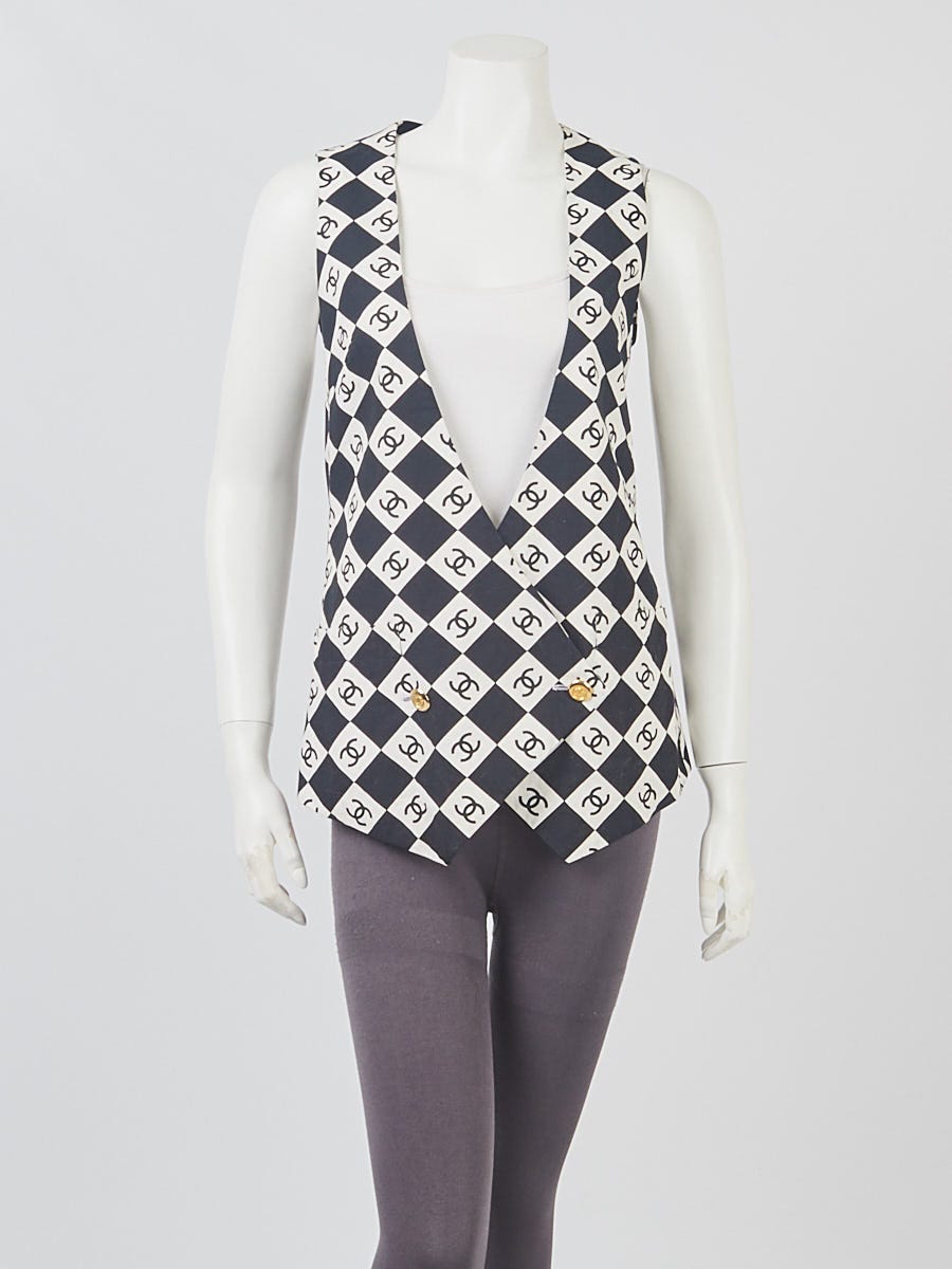 Chanel Black/White Cotton Oversized Checkered Vest Size M - Yoogi's Closet