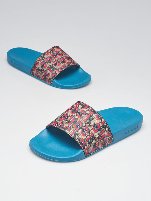 Gucci Beige/Red GG Coated Canvas and Rubber Slide Sandals Size 3.5/34