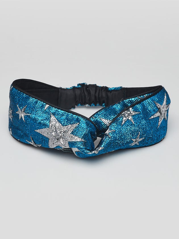 Gucci Blue/Silver Metallic Fabric Stars Headband