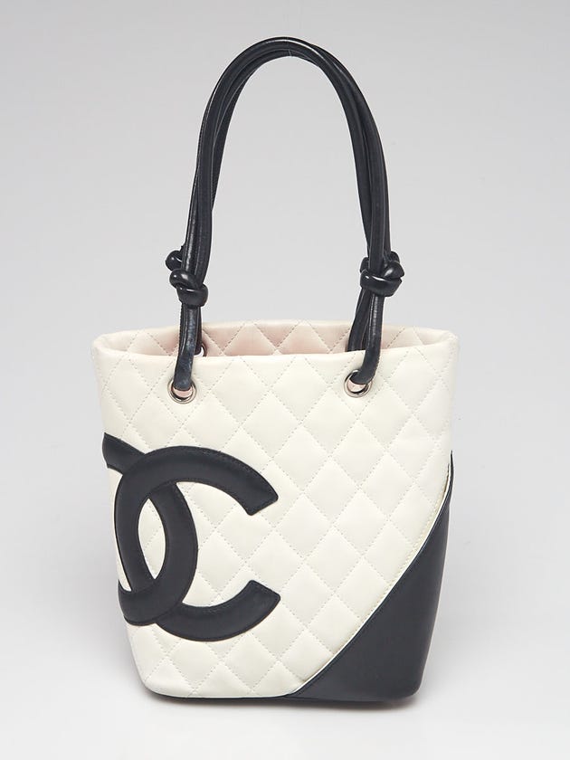 Chanel White/Black Quilted Ligne Cambon Mini Tote Bag