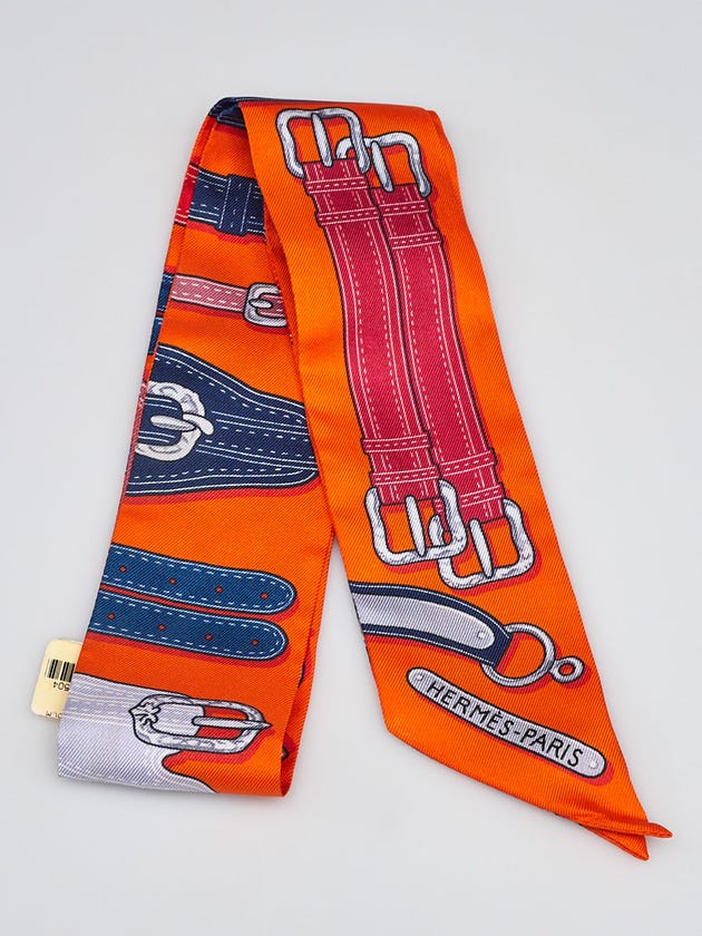 Hermes Orange/Violet/Rose Silk Harnais des Presidents Twilly
