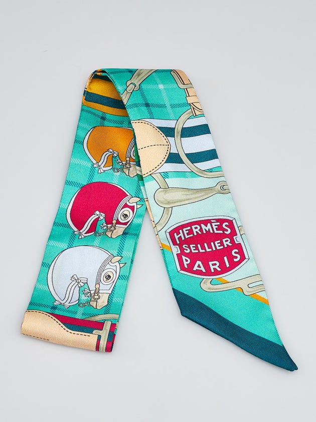 Hermes Menthol/Canard/Curry Silk Tatersale Twilly
