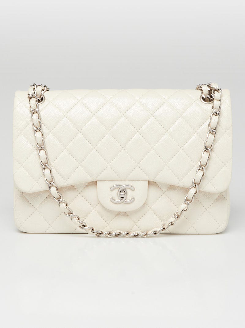 Chanel Ivory Quilted Caviar Leather Classic Jumbo Double Flap Bag - Yoogi's  Closet