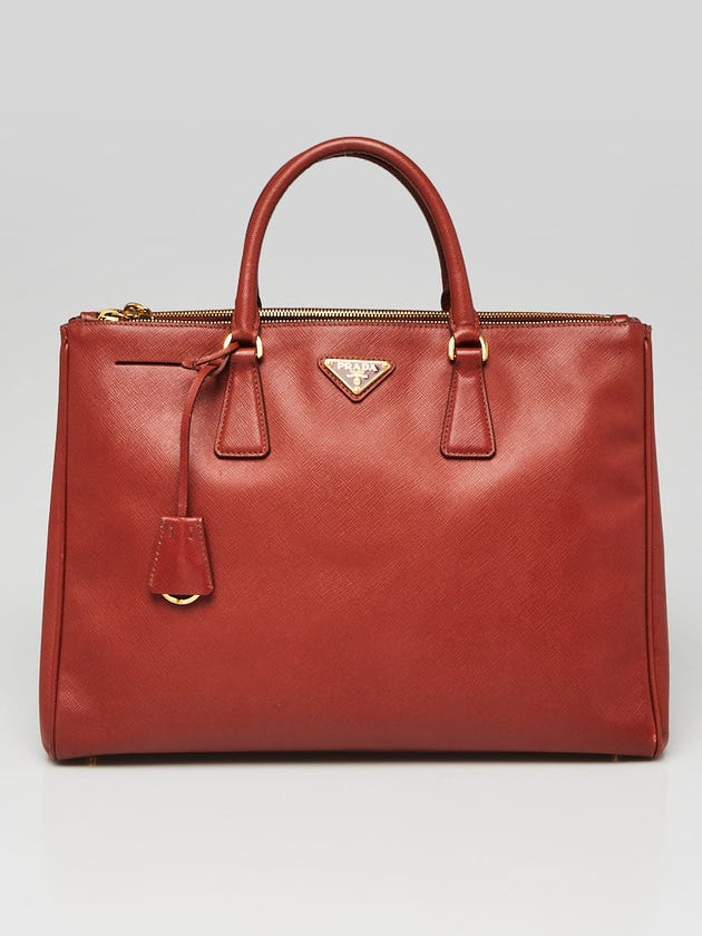 Prada Brown Saffiano Leather Double Zip Large Tote Bag BN1786