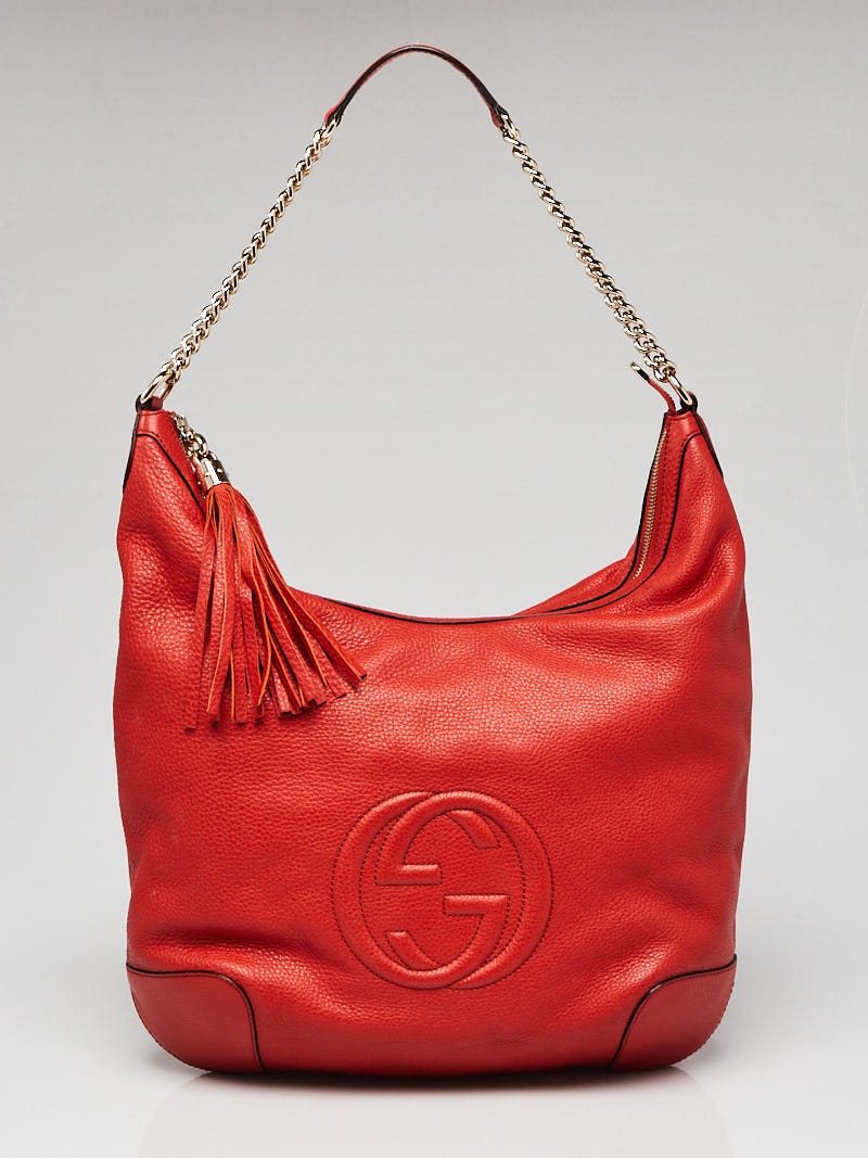 Gucci Red Pebbled Leather Soho Hobo Bag - Yoogi's Closet
