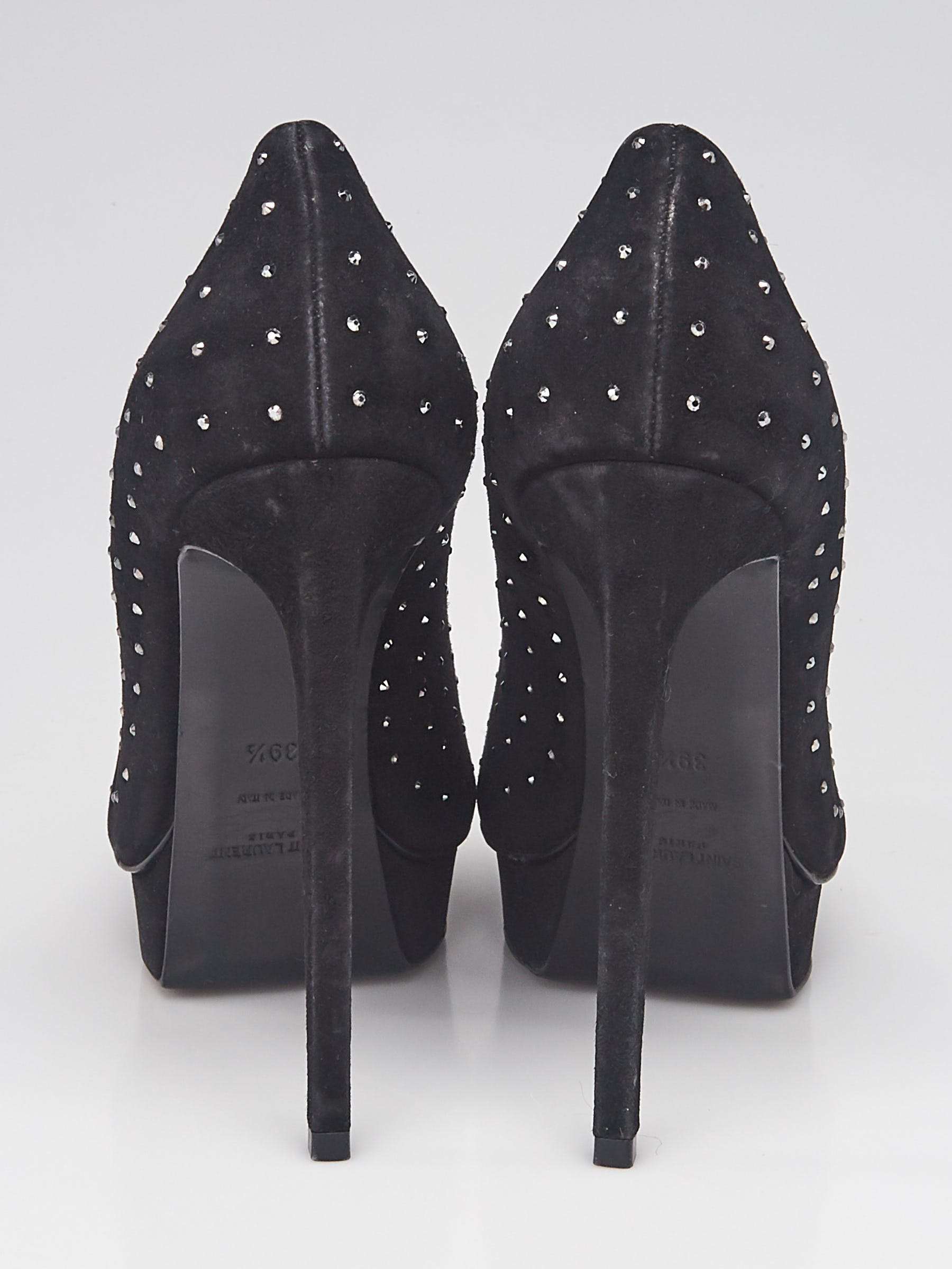 Yves Saint Laurent Black Suede Pointed Toe Crystal Studded