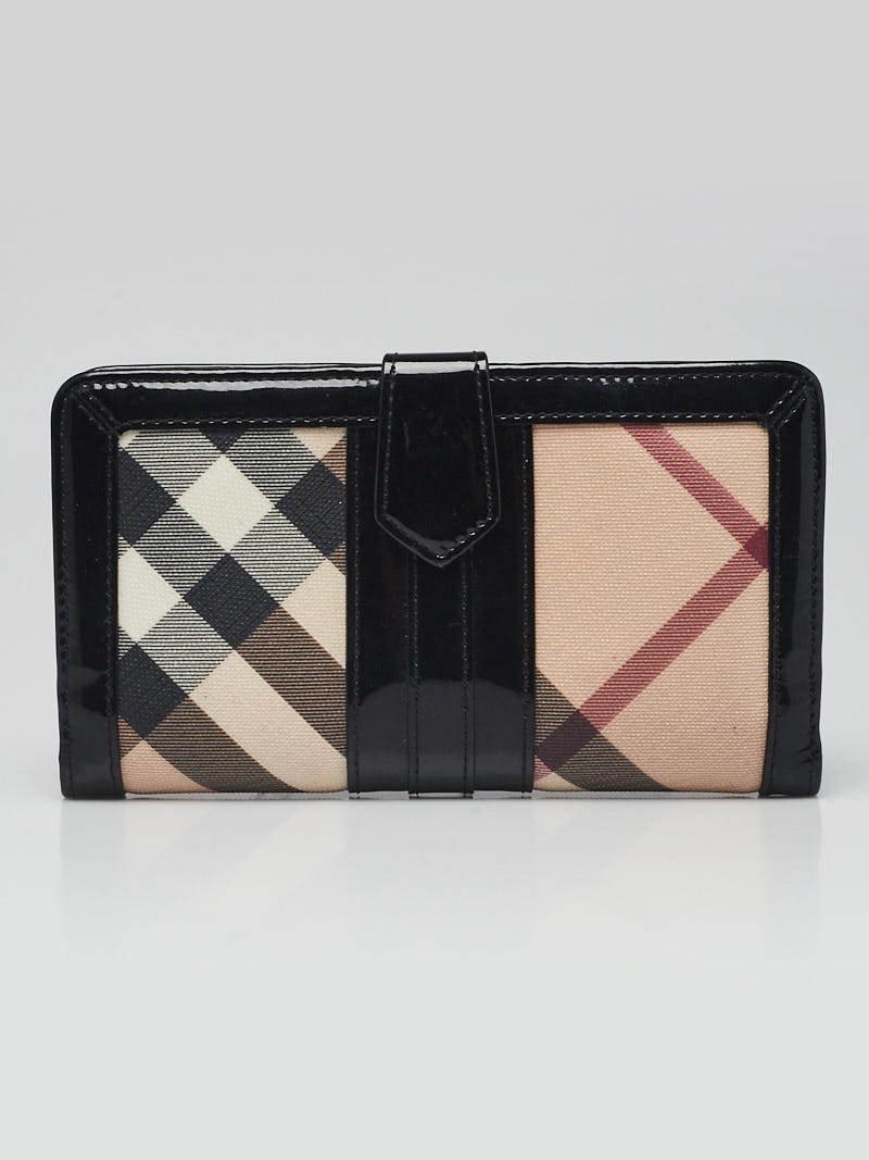 BURBERRY House Check Patent Leather Continental Wallet Black