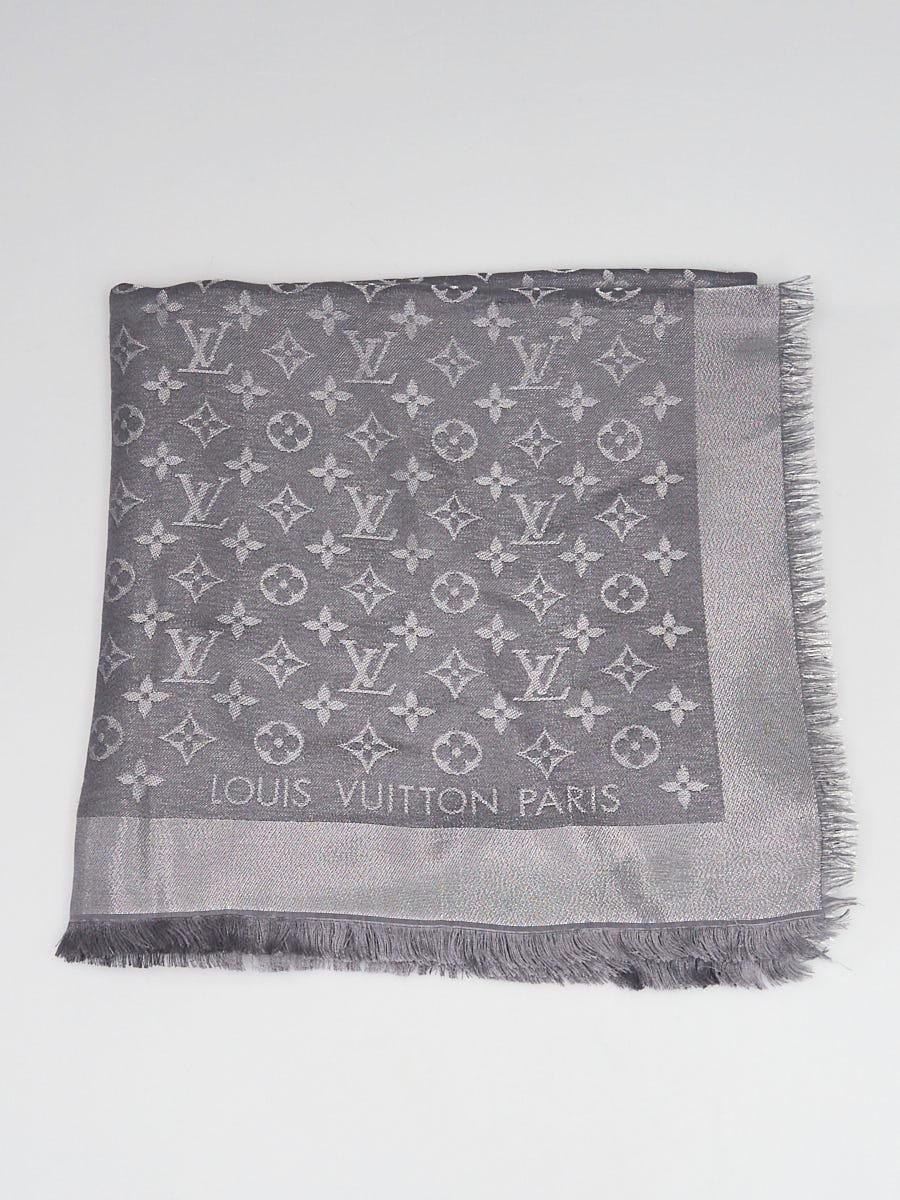 Louis Vuitton Black Monogram Denim Silk/Wool Shawl Scarf - Yoogi's Closet