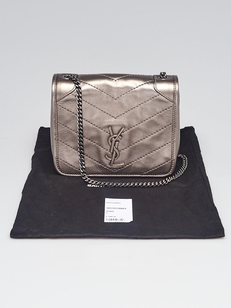 Saint Laurent - Niki Monogram Silver Metallic Leather Medium Bag